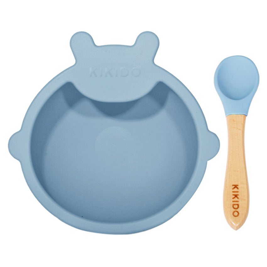 Kikido - Nomnom Bear Feeding Set Blueberry - Set Alat Makan Silikon Bayi