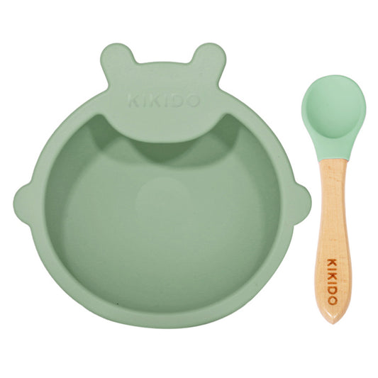 Kikido - Nomnom Bear Feeding Set Pea - Set Alat Makan Silikon Bayi